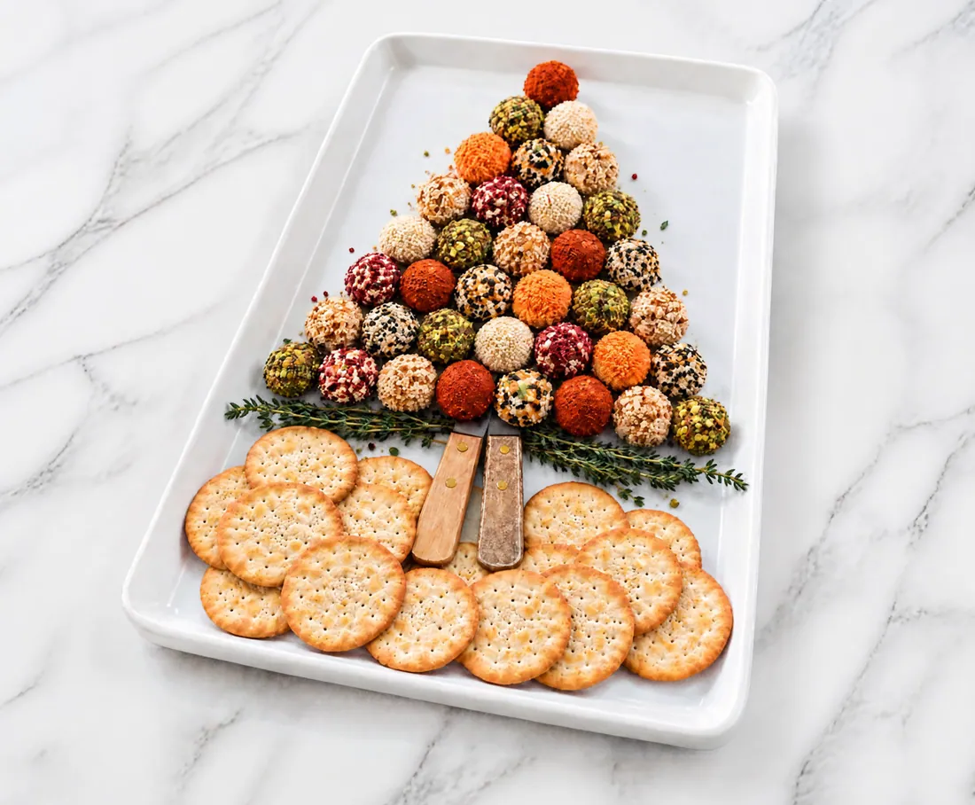 Cream cheese balls on a white marble table